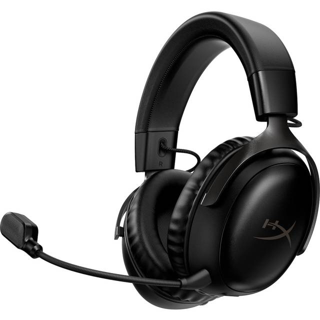 HyperX Cloud III Trådlöst – Spelheadset för PC, PS5, PS4, upp till 120-timmars batteri, 2,4 GHz trådlös, 53 mm vinklade förare, minnesskum, hållbar ram, 10 mm mikrofon, svart.