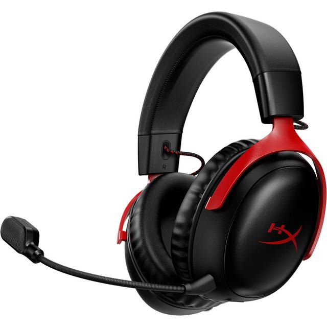 HyperX Cloud III Trådlöst – Spelheadset för PC, PS5, PS4, upp till 120-timmars batteri, 2,4 GHz trådlös, 53 mm vinklade förare, minnesskum, hållbar ram, 10 mm mikrofon, svart-röd