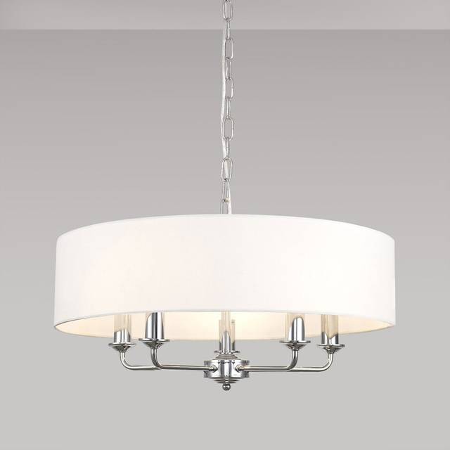 Deco Banyan 60cm 5 Light Pendant in Chrome Finish &amp; White Shade