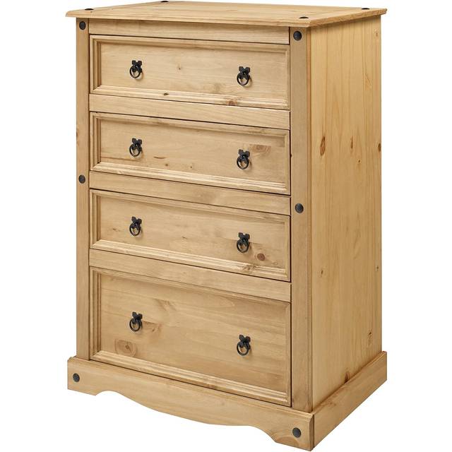 Mercers Furniture Corona 4 Drawer Chest Of Drawers Solid Pine With Mexican Styling, Brown