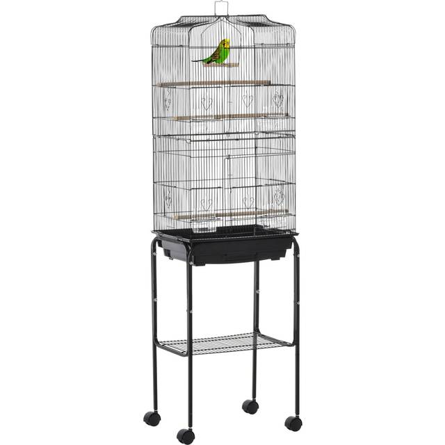 PawHut Bird Cage for Budgie Finch Canary Parakeet W/ Stand Sliding Tray Black | TJ Hughes White