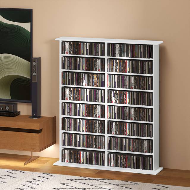 HOMCOM CD Storage Unit DVD Tower Blu-ray Storage Shelf for Living Room White, White