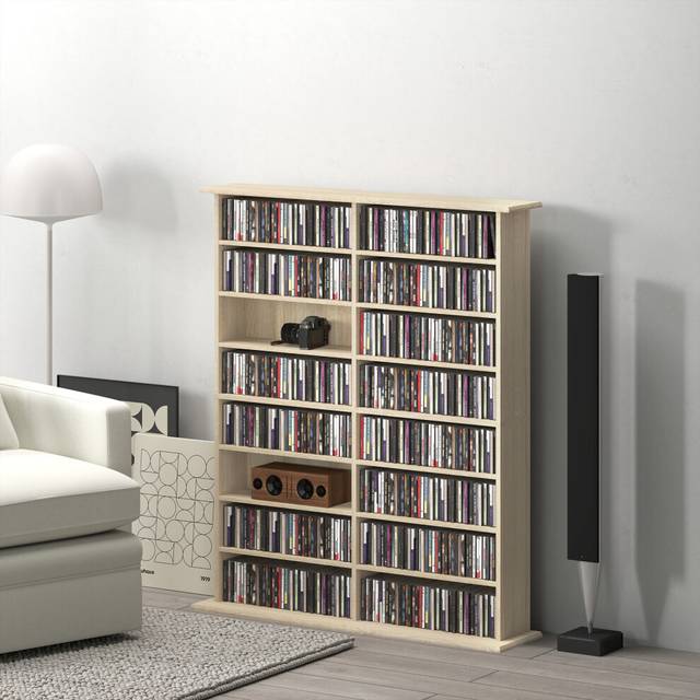 HOMCOM CD Storage Unit DVD Tower Blu-ray Storage Shelf for Office, Natural