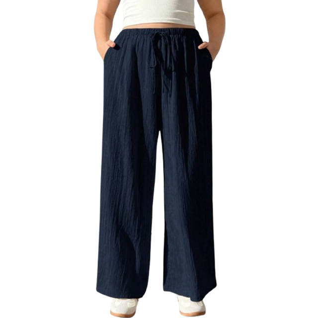 SHEIN Women&#39;s Plus Size Navy Blue Woven Loose Fit Pants