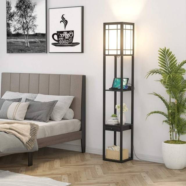 Modern hylla golvlampa för vardagsrum och sovrum 26 x 26 x 160,5 cm svart