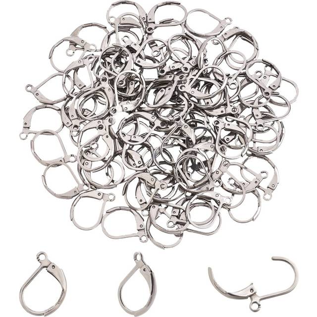 NBEADS 100 Pcs Lever Back Earrings Hooks  Stainless Steel Open Loop Leverback Hoops  French Hook Ear Wire for Earring Making