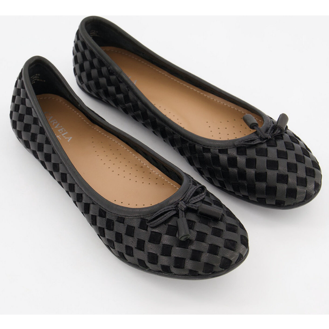 Carvela luggage woven leather ballerina flats - black/combo - uk 6/eu 39