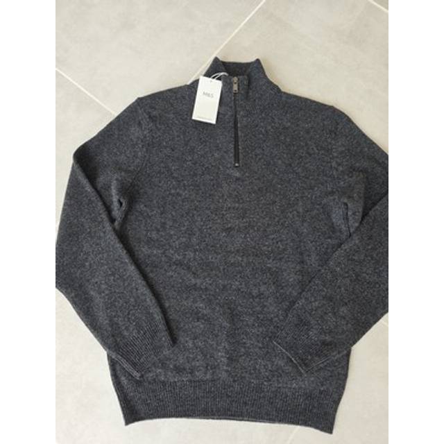 Men's m&s charcoal lambswool rich zip neck jumper size s