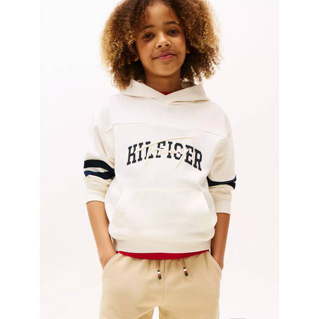 Tommy Hilfiger Kids' Cotton Relaxed Logo Hoodie, Ivory Silk
