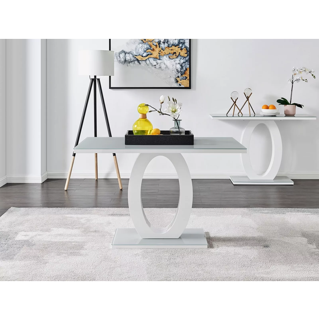 Furniturebox Lucia 4 Seater Dining Table White High Gloss and Grey