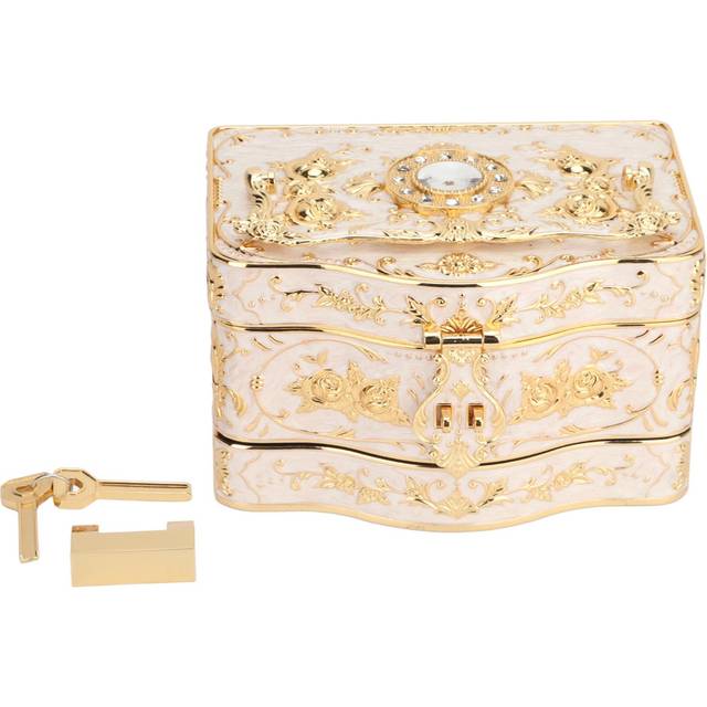Vintage Rectangular Jewelry Box 3 Layers Small Enameled Trinket Box Organizer for Women White white