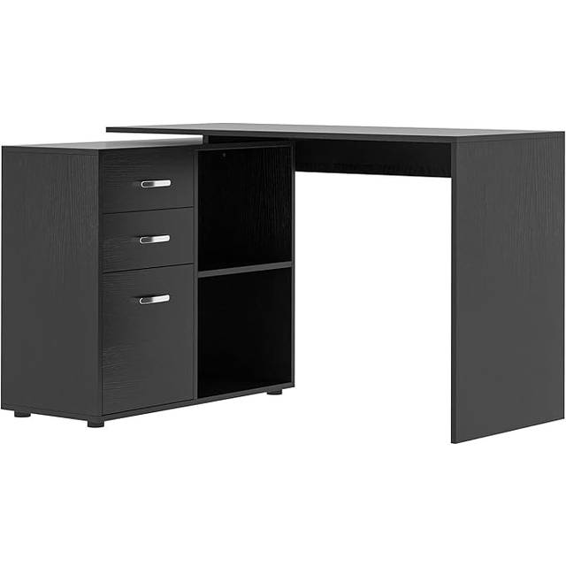 Homcom - Computer Desk Table Workstation l Shape File Cabinet Home Office Black
