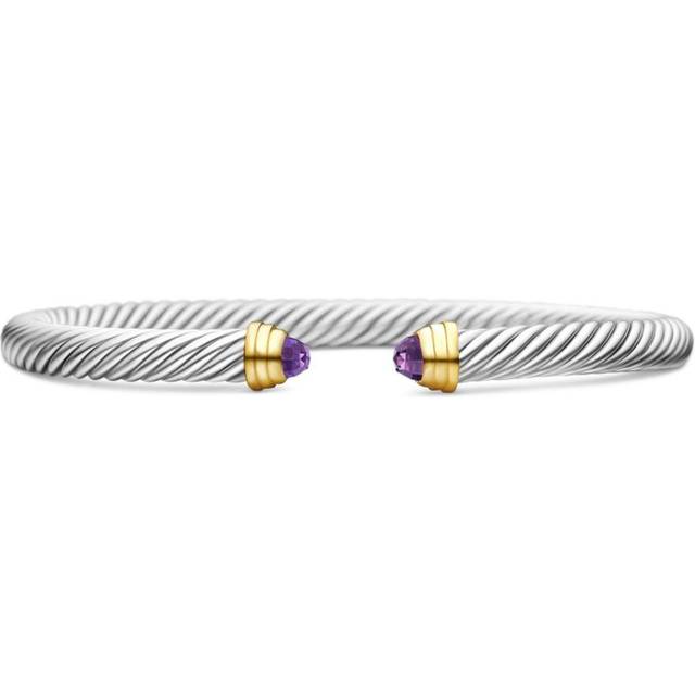 David Yurman - 14kt yellow gold and sterling silver Classic Cable bracelet (5mm) - women - Silver/Amethyst/14kt Gold - S