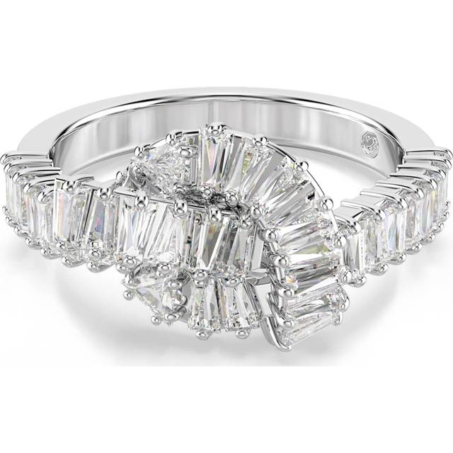 Matrix ring, Baguette cut, Knot, White, Rhodium plated - 58