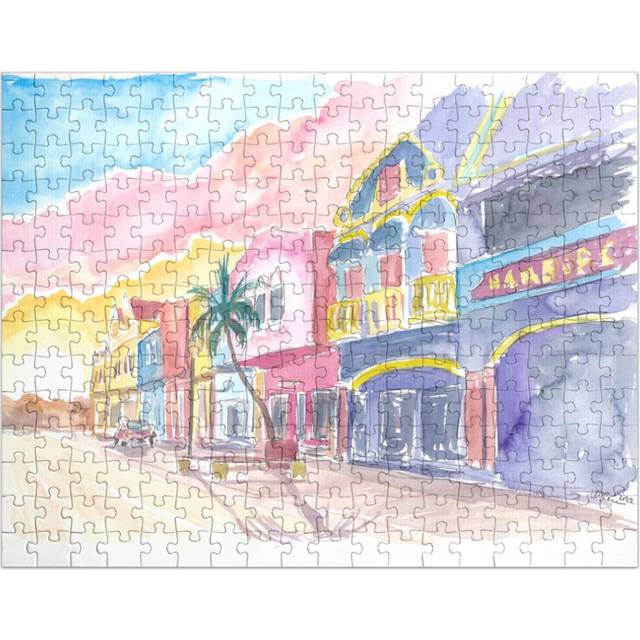 (Kralendijk Bonaire Dutch Caribbean Colorful Street Scene=3156) Jigsaw Puzzle Wooden 300-Piece for Adults Kids Seniors- Home Decor Family Activity Gam