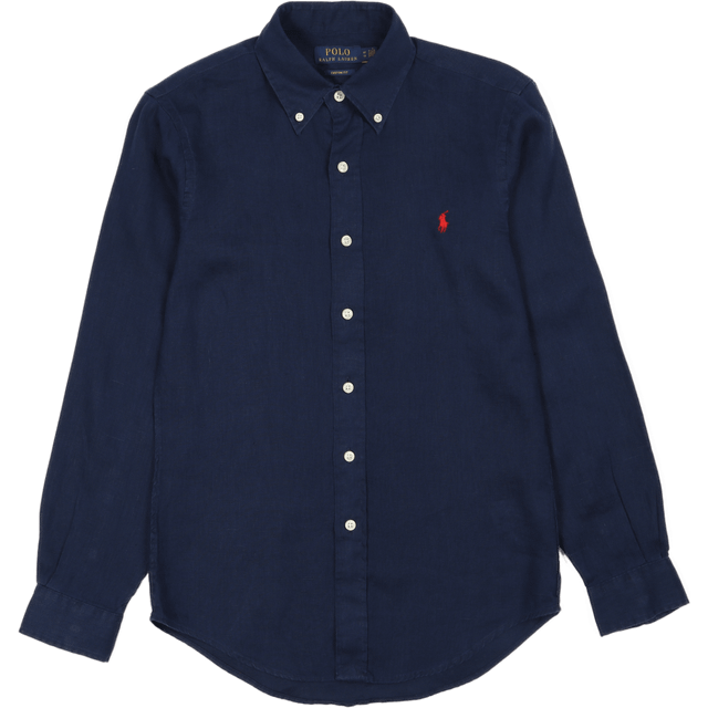 Linen Regular Fit Shirt with Long Sleeves - Navy Blue
