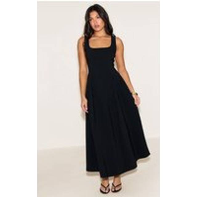 Black Scoop Neck Sleeveless Maxi Dress, Black - 12