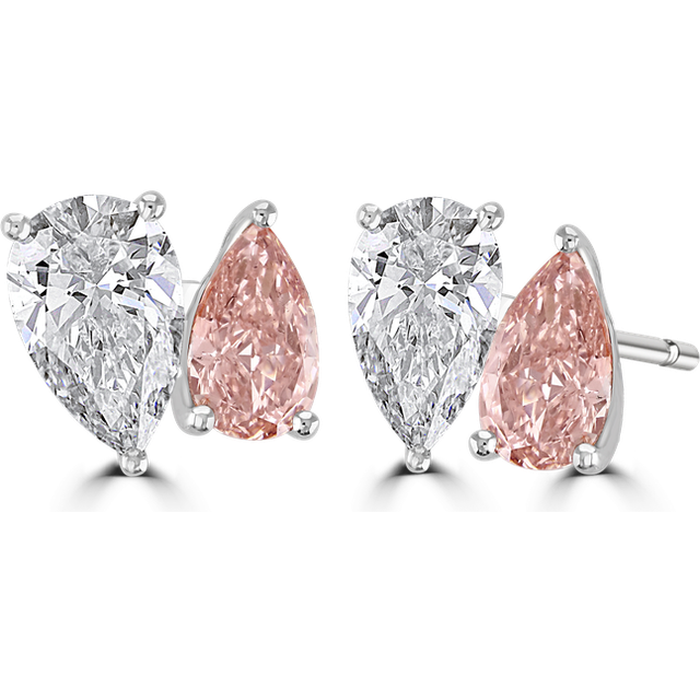 18ct White Gold 3.8ct White & Pink Laboratory Grown Diamond 'Toi et Moi' Earrings