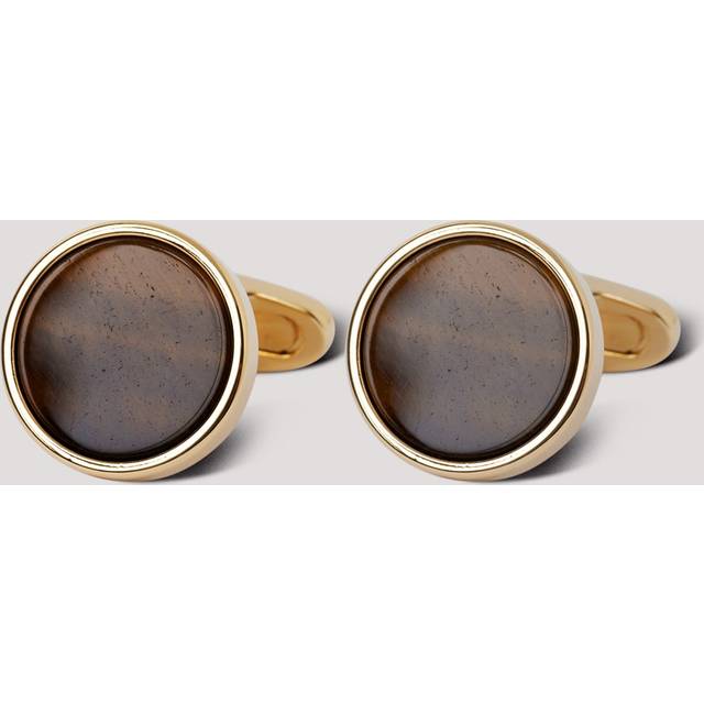 Hawes & Curtis Gold Round Cufflinks | Tiger Eye Detail Size: One Size