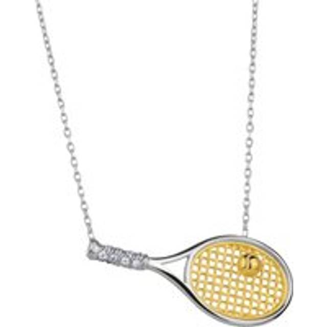 Womens Sterling Silver Tennis Racket Necklace - Grey - One Size