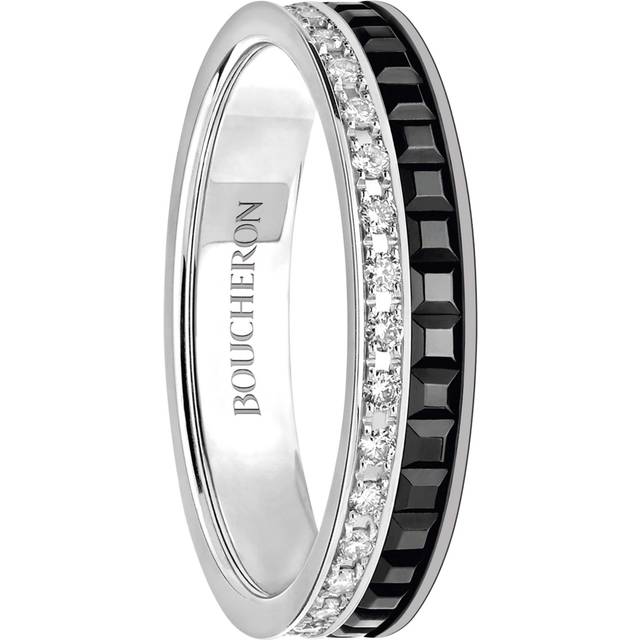 Boucheron Womens Silver Quatre Black Edition 18ct White-gold and 0.24ct Diamond Wedding Band 47mm - SILVER