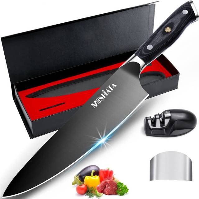 "MOSFiATA 8"" Chef Knife, Sharp Kitchen Knife, Pro High Carbon German EN1.4116 Stainless Steel, Titanium Coat Full Tang Blade Vegetable Chopping Cooking"