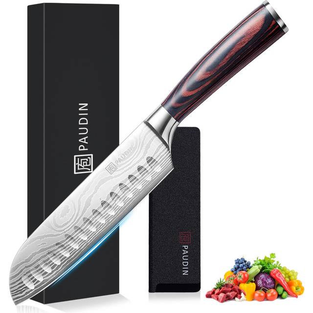 PAUDIN Santoku Knife,Japanese Knife 7 inch,Chef Knife Professinal,Kitchen Knife, High Carbon Stainless Steel Kitchen Knife, Vegetable Meat Cooking,