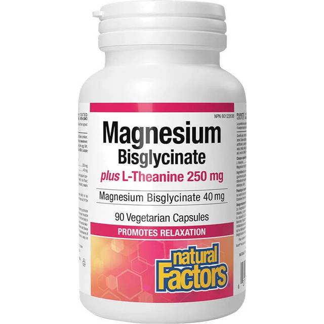 Natural Factors - Magnesium Bisglycinat 100 plus L-Theanin 250 mg, 90 kapslar