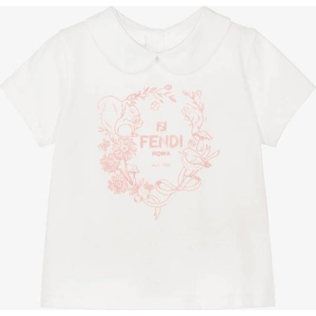 Fendi Baby Girls White & Pink Cotton T-Shirt - 9 month