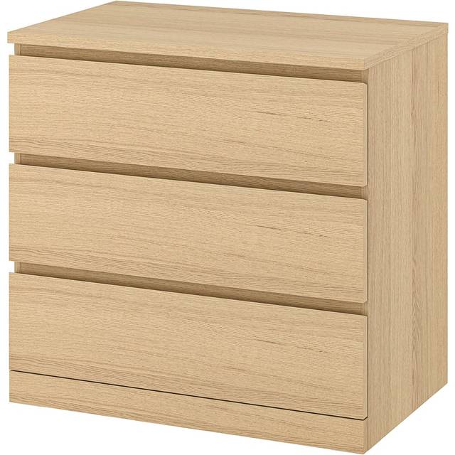 Ikea MALM Chest of 3 drawers, white stained oak veneer 80x78 cm