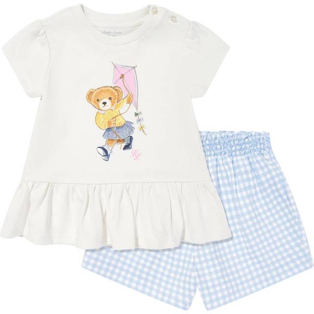 Polo Ralph Lauren Baby Girls Bear Peplum T-Shirt And Short Set - Multi, Multi, Size 9 Months - Print - 9 MONTHS