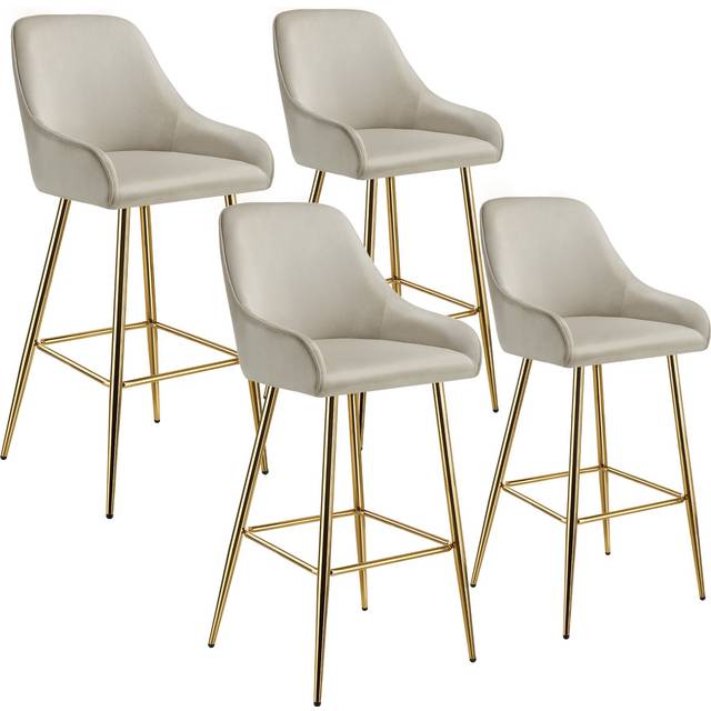tectake Avane Med Ryglæn Polstret Velour Look Sæt 4 Stk Barstol