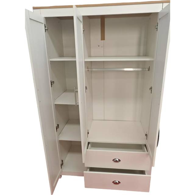 3-Door Bedroom Wardrobe with Hanging Rail, Shelves & Drawers – 109cm Wide Storage Closet