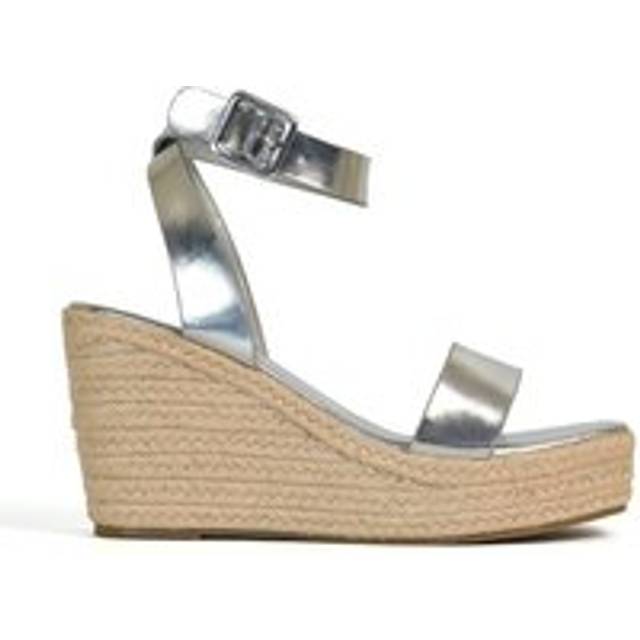 'Linda' Strappy Platform Woven Wedge Heel Sandals - Metallic Silver - 7