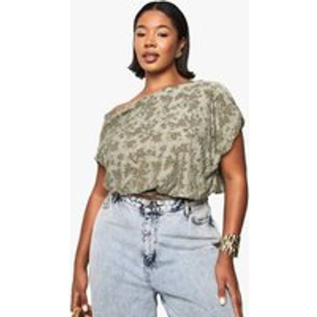 Womens Plus Burnout Slouchy Off The Shoulder Top - Green - 18, Green