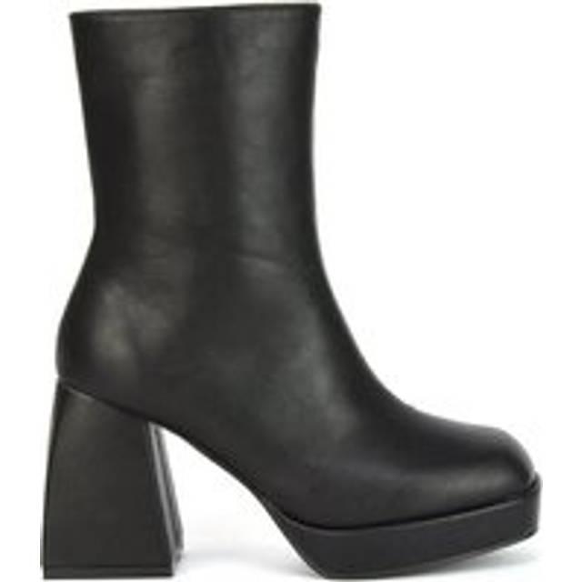'Sylvie' Chunky Heel Square Toe Platform Ankle Boots - Black - 5