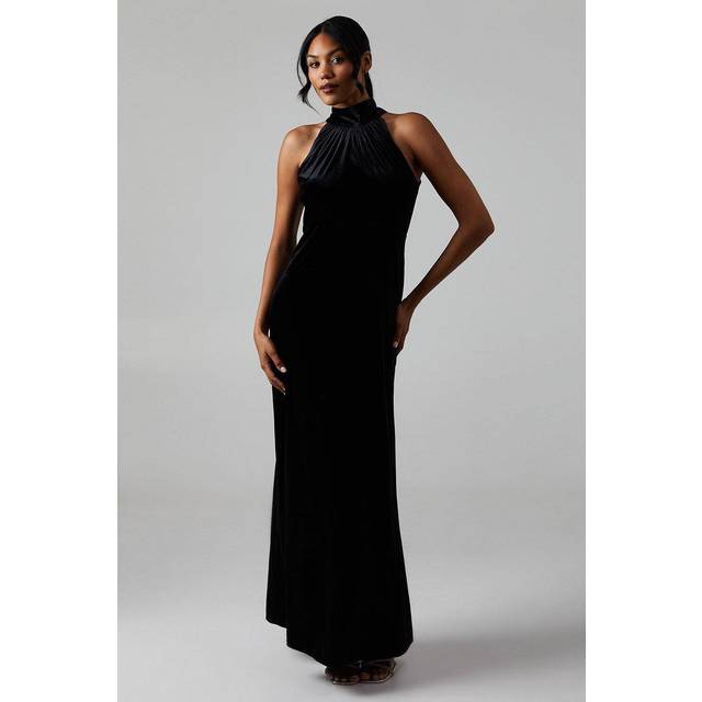 Oasis Velvet Halter Bias Cut Maxi Bridesmaid Dress In Black - black - 12