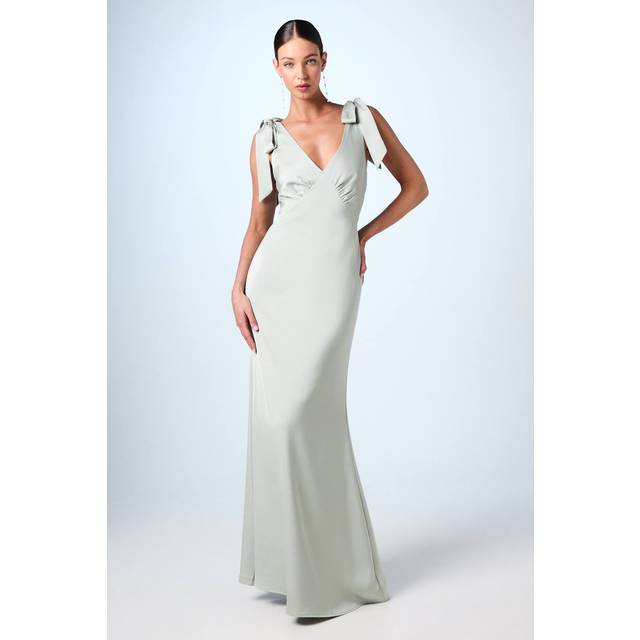 Coast Honoured Satin Back Crepe V Neck Tie Shoulder Maxi Bridesmaid Dress - Sage - 10