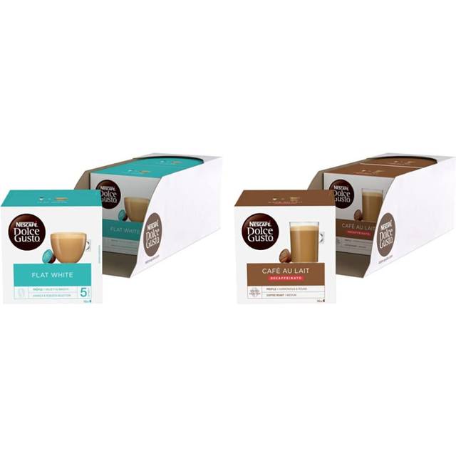 Nescafe Dolce Gusto Flat White Coffee Pods,16 Count (Pack of 3) & Nescafe Dolce Gusto Caf? Au Lait Decaffeinated Coffee Pods (Pack of 3, Total 48