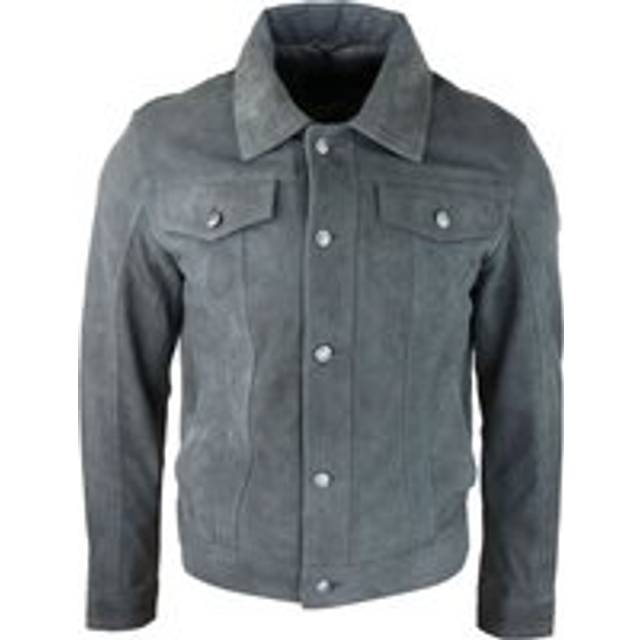 Navy Suede Jacket Leather Biker Vintage - Grey - XL