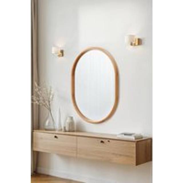 Yearn Mirrors Quebec Solid Oak Oval Wall Mirror In Light Oak - One Size