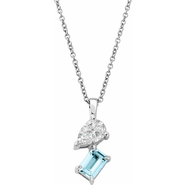 Promises 9ct Solid White Gold Pendant with Aquamarine & 0.5ct Lab-Grown Diamond