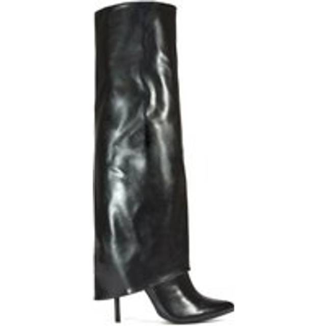 'Shauna' Knee High Fold Over Boots With Stiletto High Heel - Black - 5