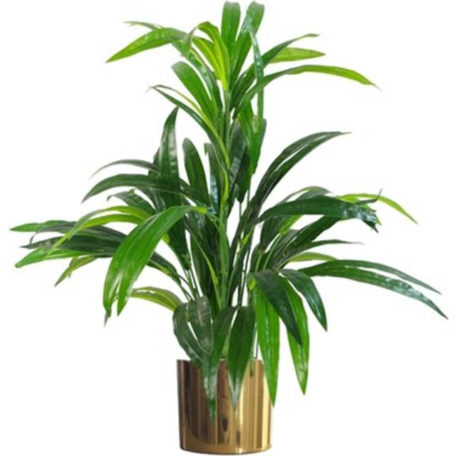 Artificial Plant Bamboo Gold Metal Planter 65Cm Realistic Leaf Design Botanik, Green