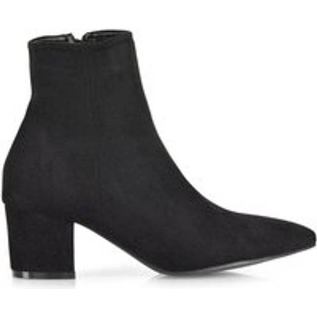 'Ayda' Pointed Toe Low Block Heel Ankle Boots - Jet Black - 7