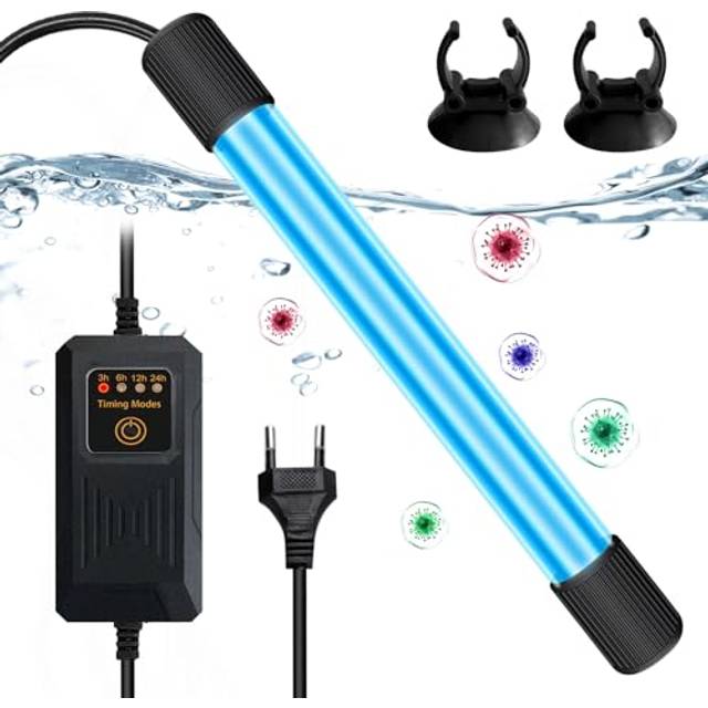 BORDEAG Akvarium UV-sterilisator, 13 W akvarium UV-sterilisator lampa med UV-timer akvarium sterilisator bakterieförstörelse UV-lampa UV Sterilisering för akvarium fisktank