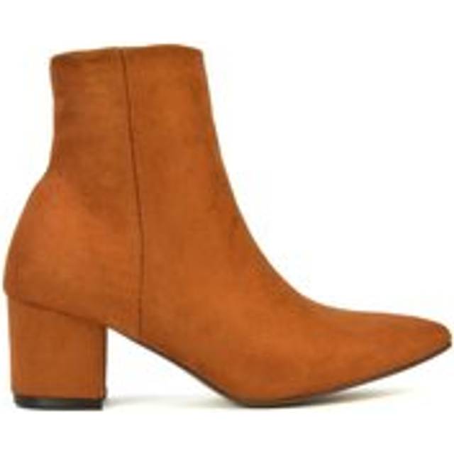 'Ayda' Pointed Toe Low Block Heel Ankle Boots - Tan - 3