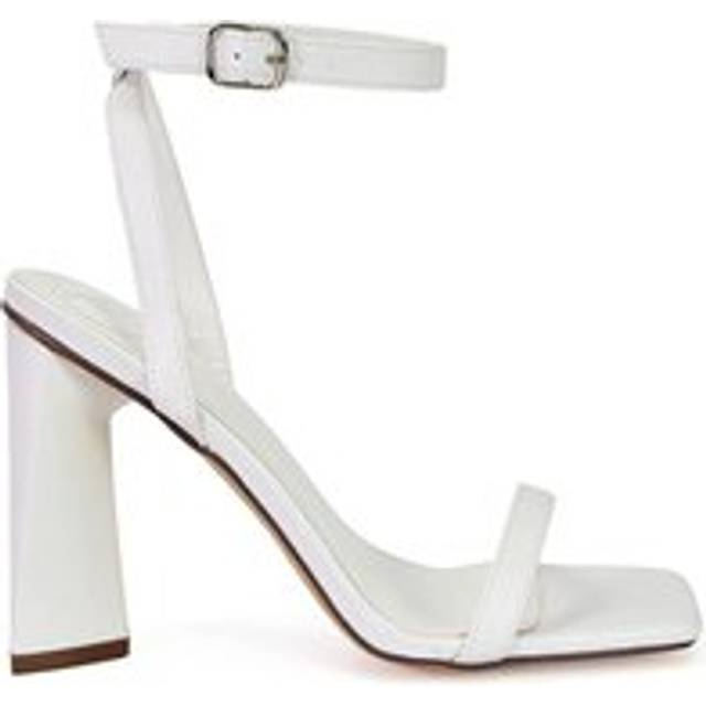 'Max' Strappy Square Toe Sculptured Block High Heel Sandals - White - 6