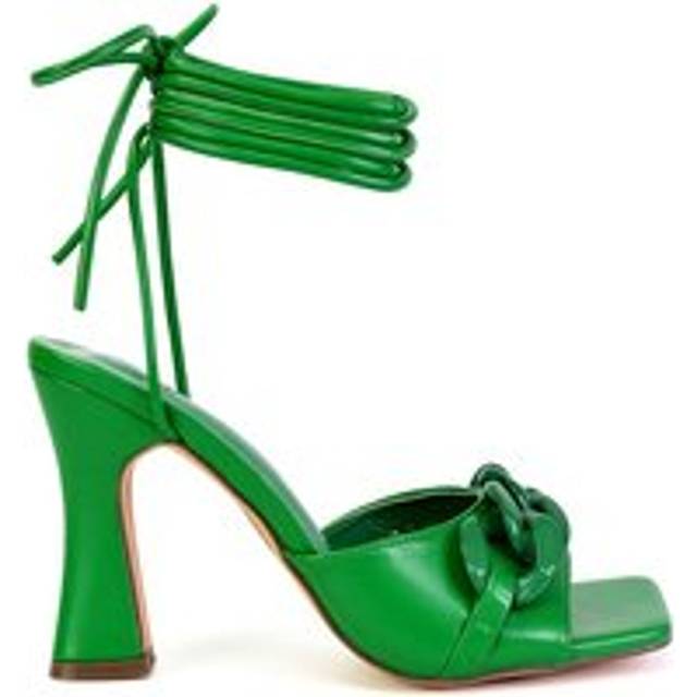 'Rhegan' Lace Up Chain Detail Square Toe Block High Heel Sandals - Green - 5