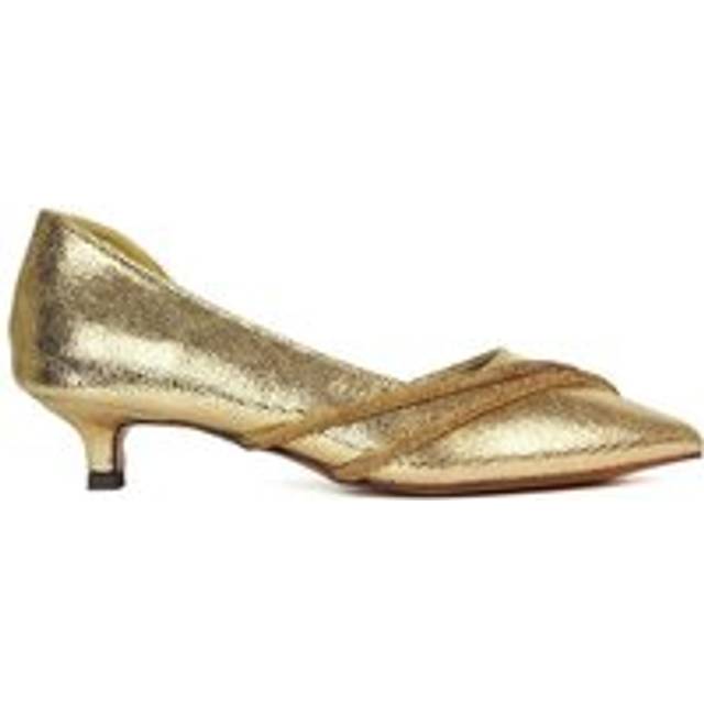 'Kirsty' Pointed Rhinestone Low Kitten Heel Court Shoes - Gold - 4